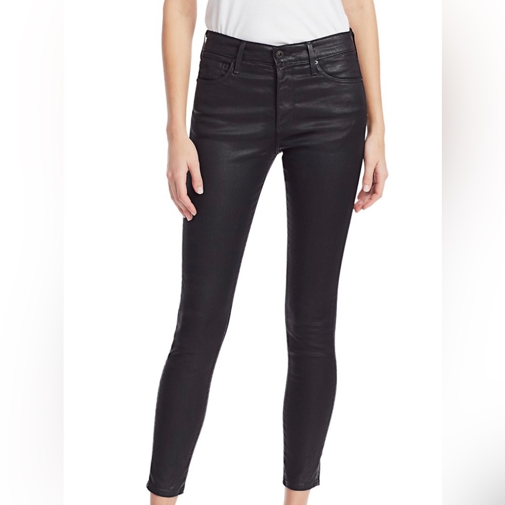 AG The Farrah skinny ankle, high-rise in black faux leather.